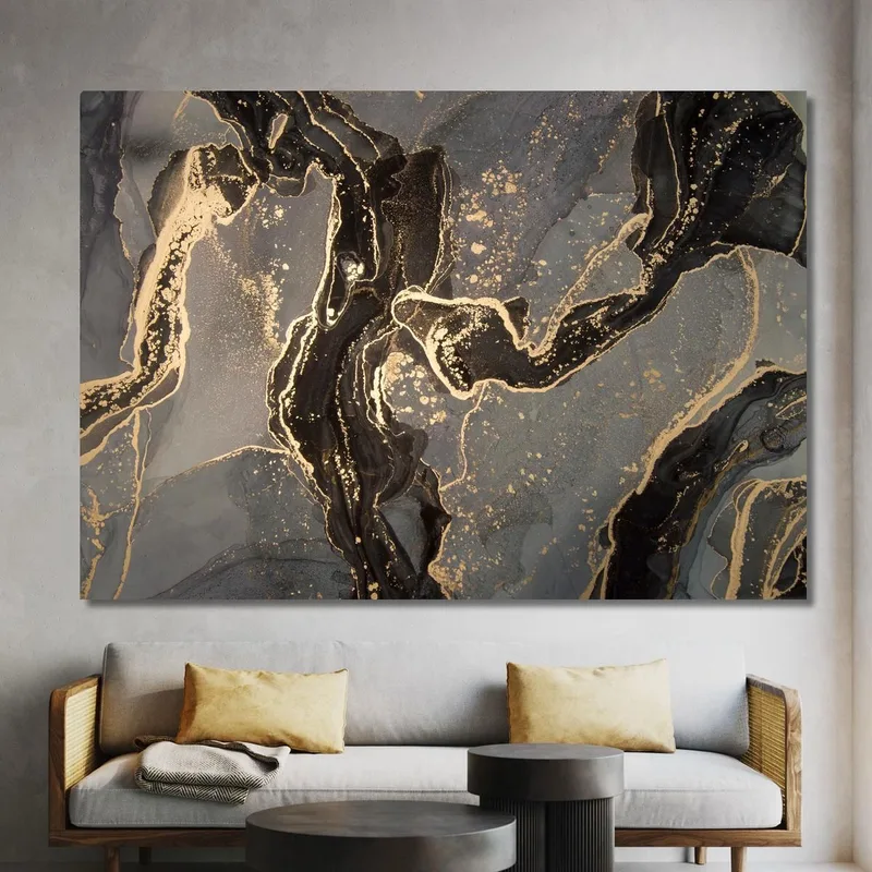 Abstrakte Malerei Flüssigkeit Schwarz Gold Elegante Dekoration