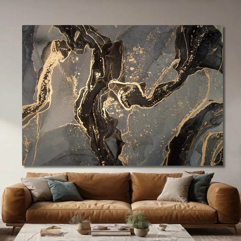 Abstrakte Malerei Flüssigkeit Schwarz Gold Elegante Dekoration