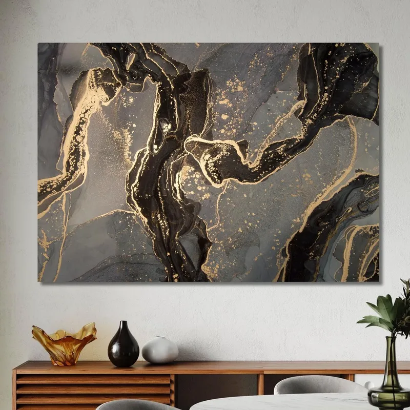 Abstrakte Malerei Flüssigkeit Schwarz Gold Elegante Dekoration