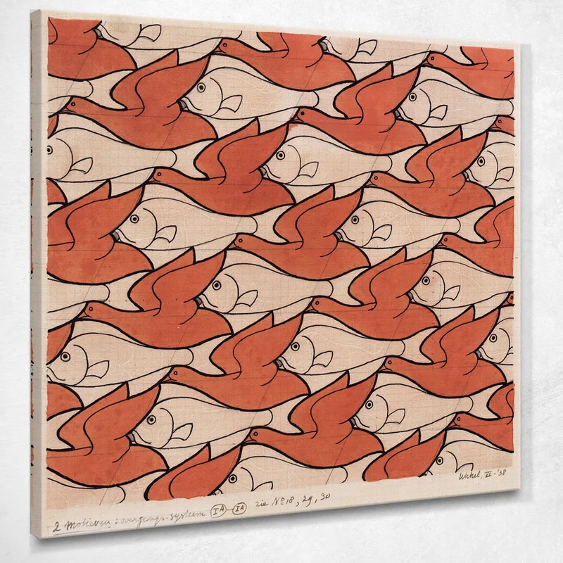 Bird Fish Escher Maurits Cornelis quadro stampa su tela