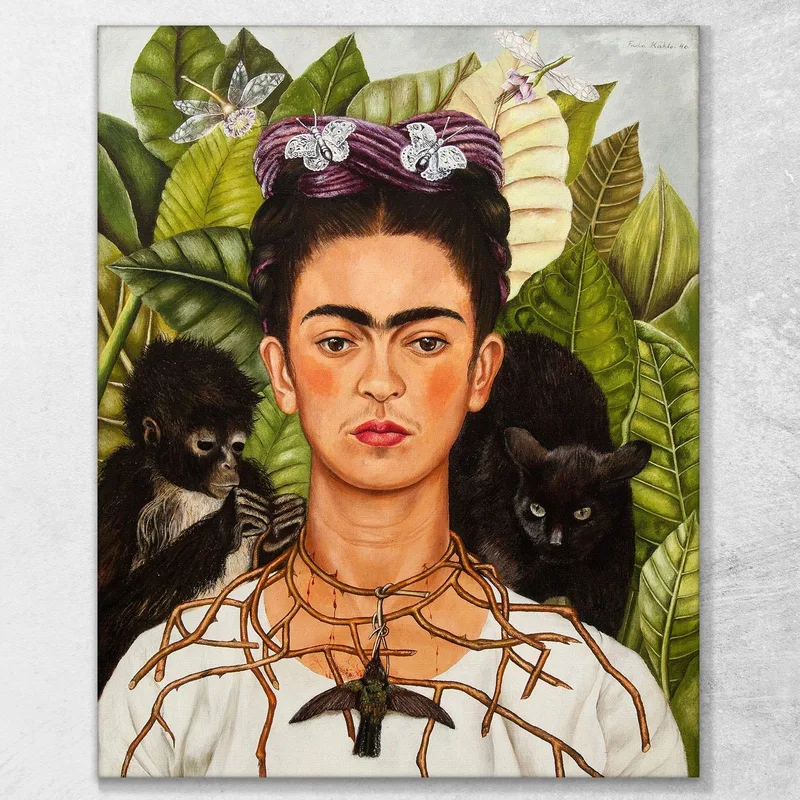 Selbstporträt Mit Dornenhalskette Und Kolibris Frida Kahlo