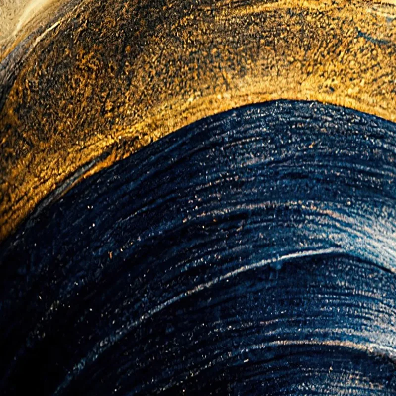 Quadro Astratto In Oro E Blu Con Texture Ondulate