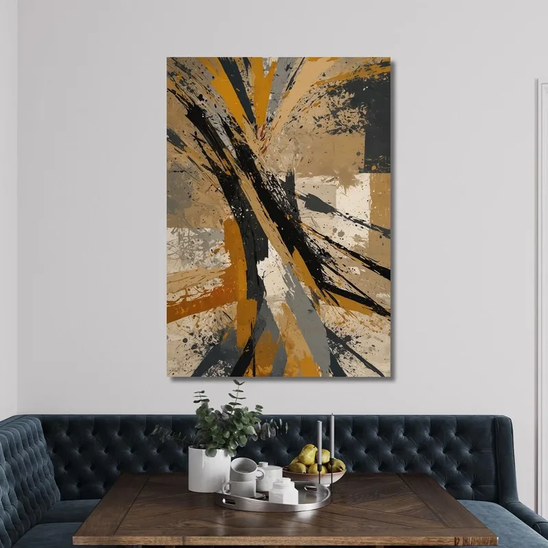 Quadro Astratto Linee Dorate E Nere Su Sfondo Chiaro