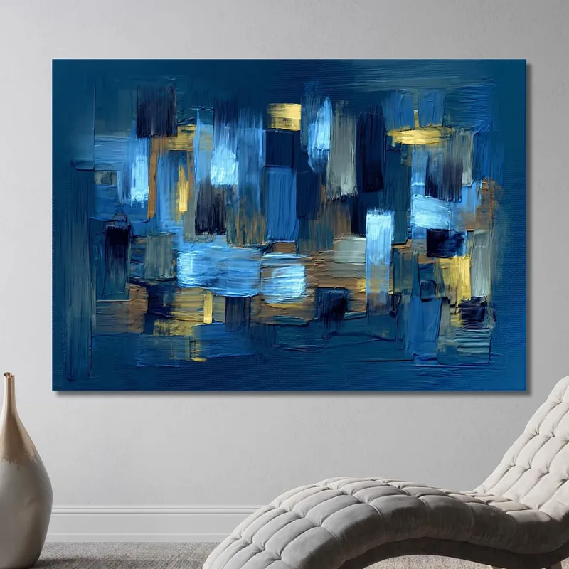 Quadro Astratto Moderno Blu Oro Geometrico