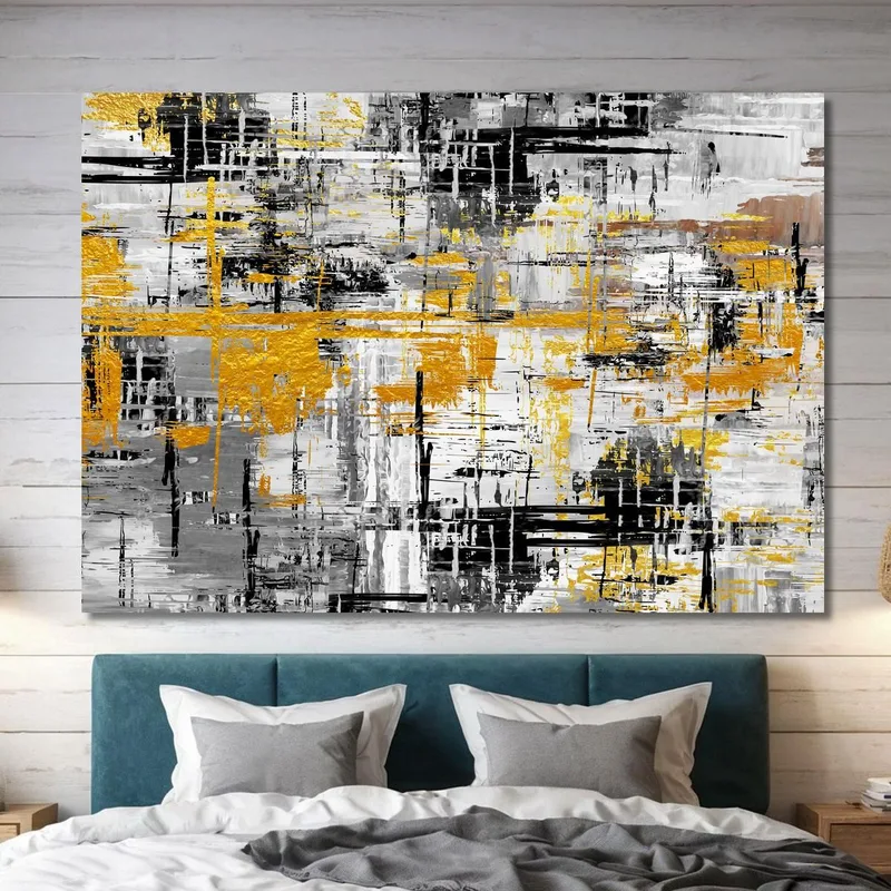 Modern Abstract Painting Gold Silver Black
