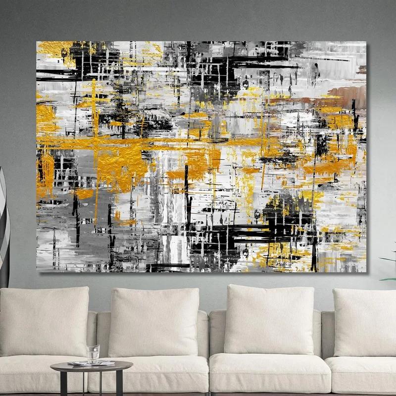 Modern Abstract Painting Gold Silver Black