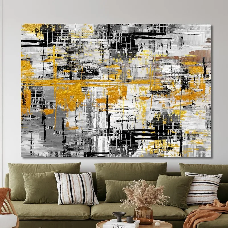Modern Abstract Painting Gold Silver Black