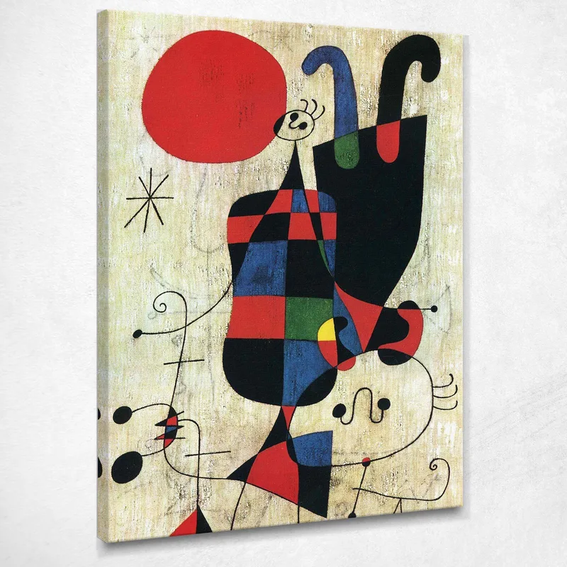 Figuren Und Hund Vor Der Sonne Joan Mirò drucken auf leinwand