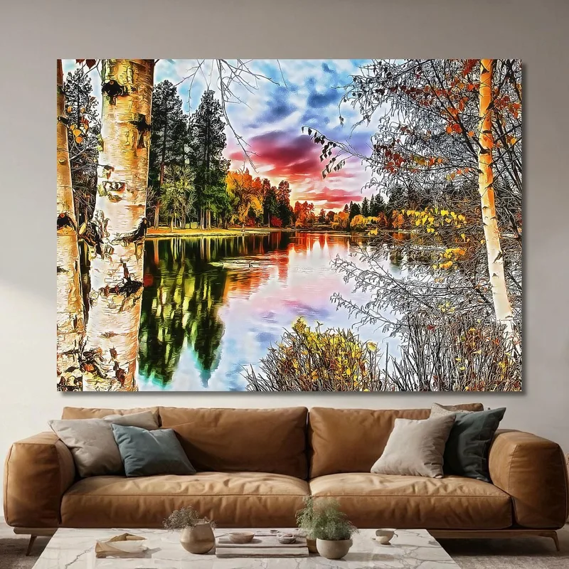 Peinture Abstraite De La Nature Sur Le Lac