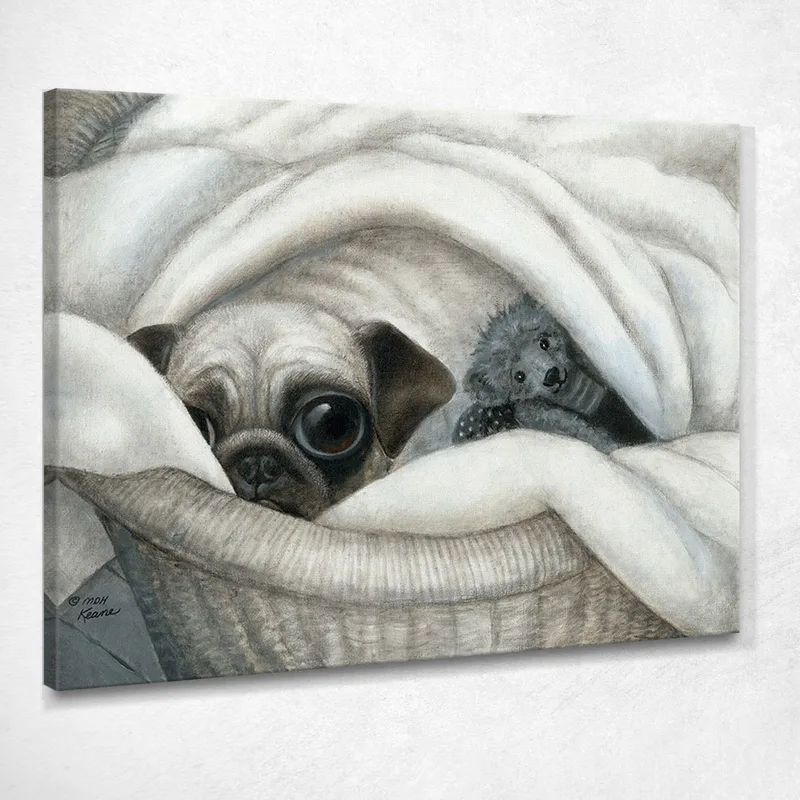Pug Y Búsqueda Margaret Keane cuadro en lienzo