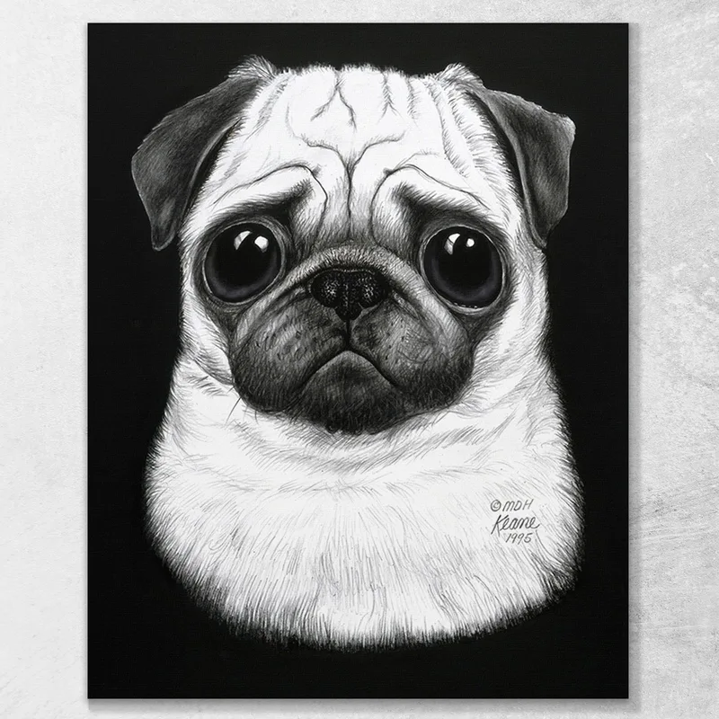 Pug Blanco Y Negro Margaret Keane