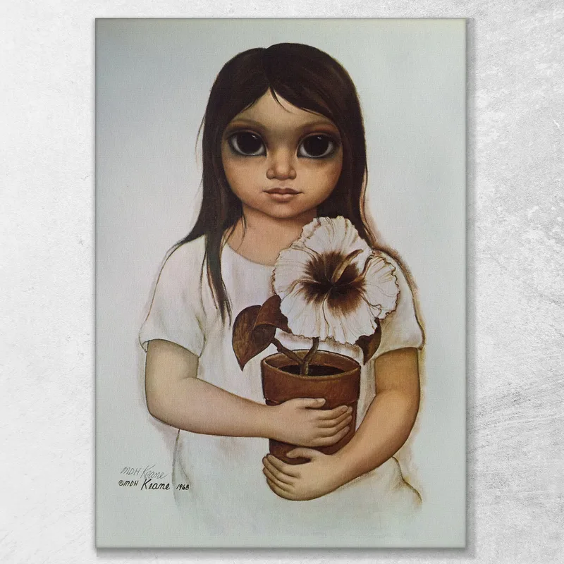 Keane Full Bambina Con Vaso Fiore Bianco Margaret Keane