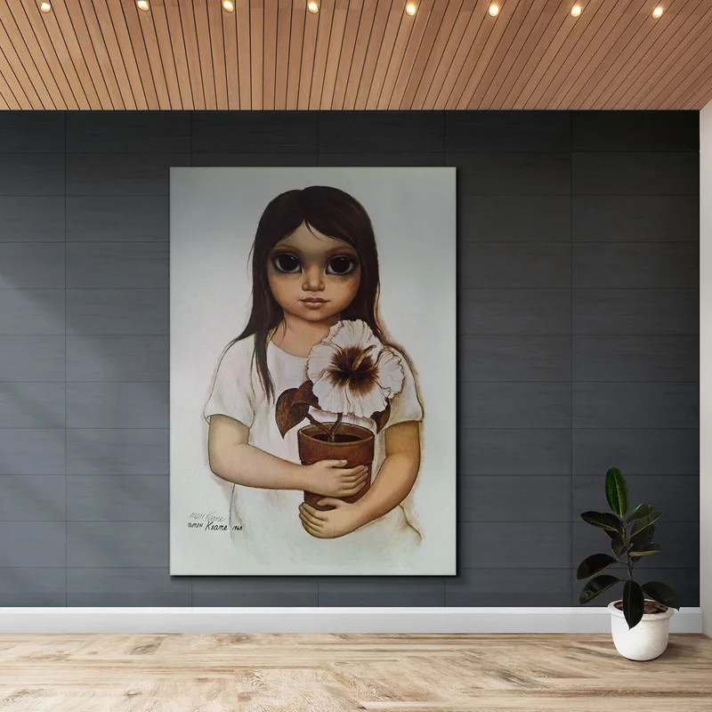 Keane Full Bambina Con Vaso Fiore Bianco Margaret Keane