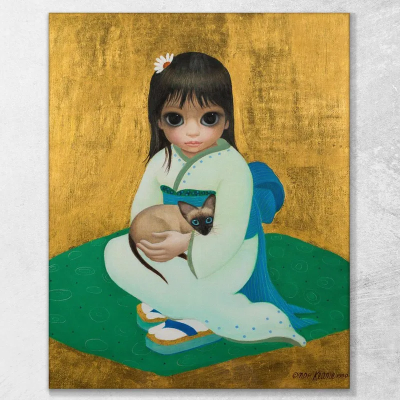 Chica En Kimono Con Gato  Margaret Keane