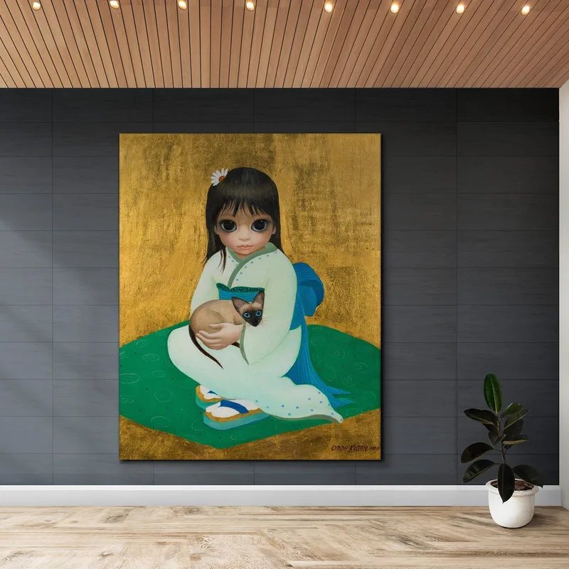 Chica En Kimono Con Gato  Margaret Keane