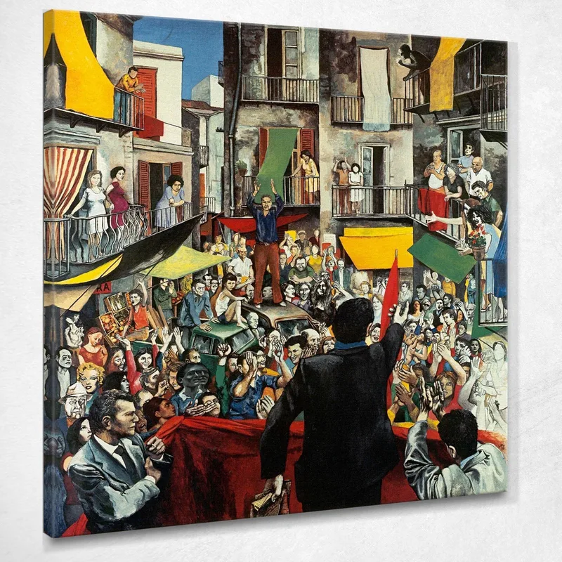 Comizio In Piazza Renato Guttuso quadro stampa su tela