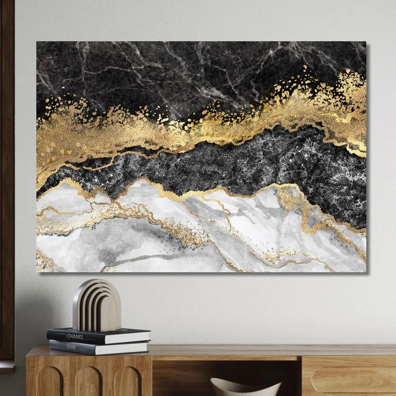Quadro Effetto Marmo Nero Oro Elegante