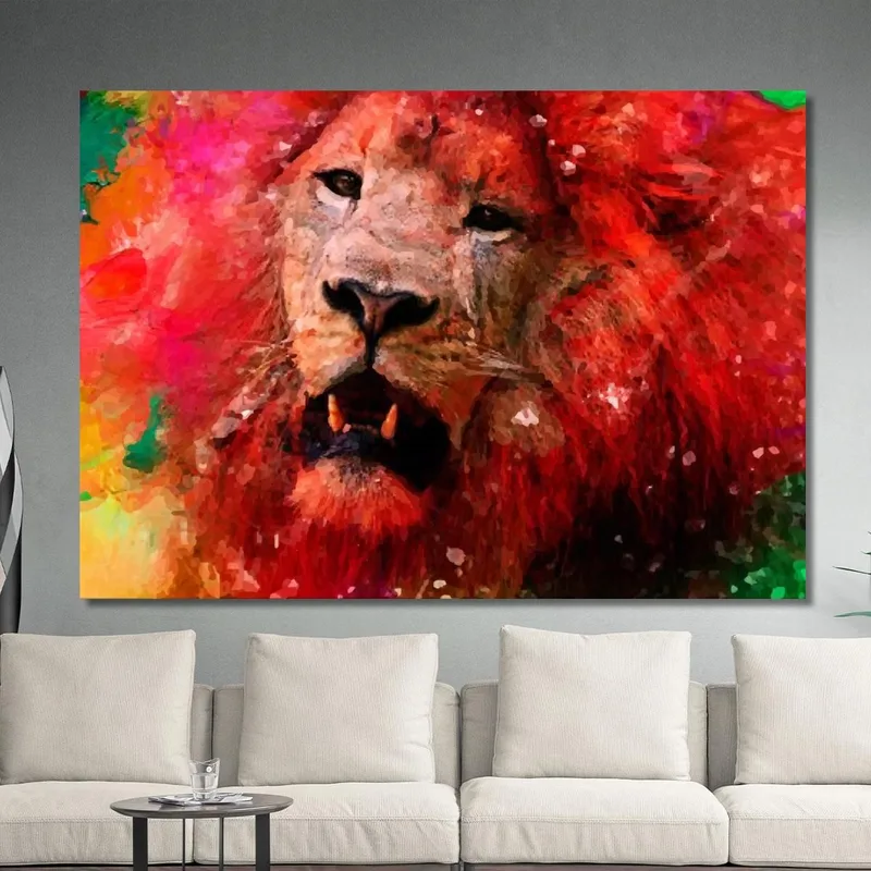 Colorful Lion Painting Vibrant Modern Art