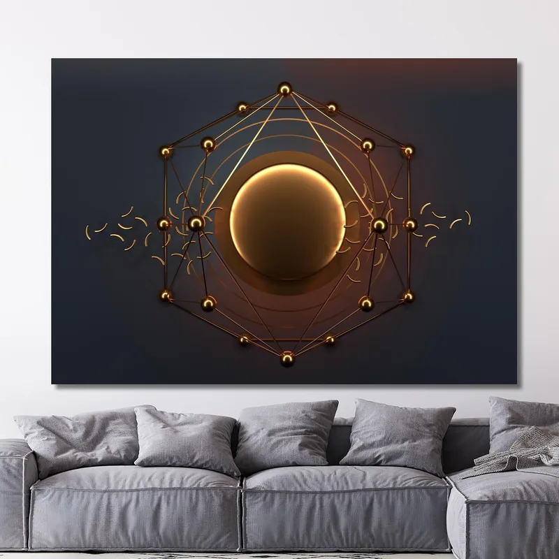 Quadro Minimalista Futuristico Cerchio Dorato Su Sfondo Scuro