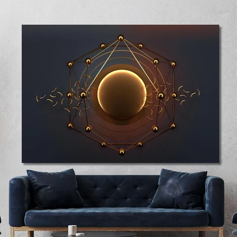 Quadro Minimalista Futuristico Cerchio Dorato Su Sfondo Scuro