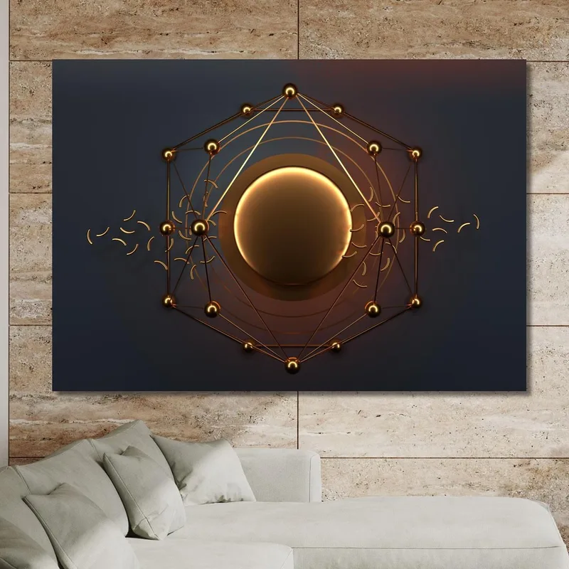 Quadro Minimalista Futuristico Cerchio Dorato Su Sfondo Scuro
