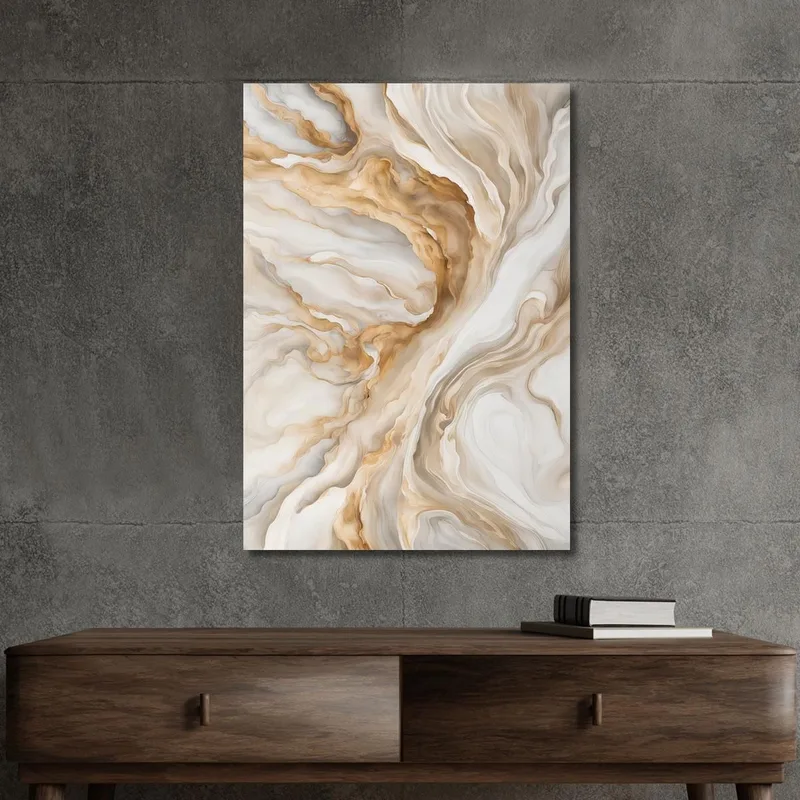 Quadro Moderno Effetto Marmo Beige E Bianco