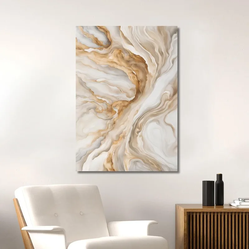 Quadro Moderno Effetto Marmo Beige E Bianco