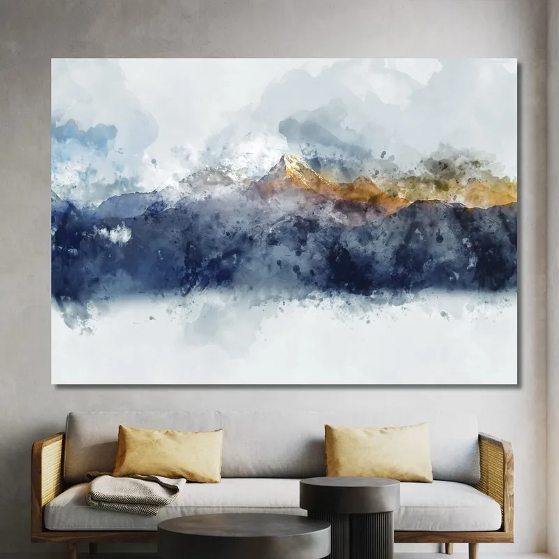 Pintura De Acuarela De Paisaje De Montaña Abstracto