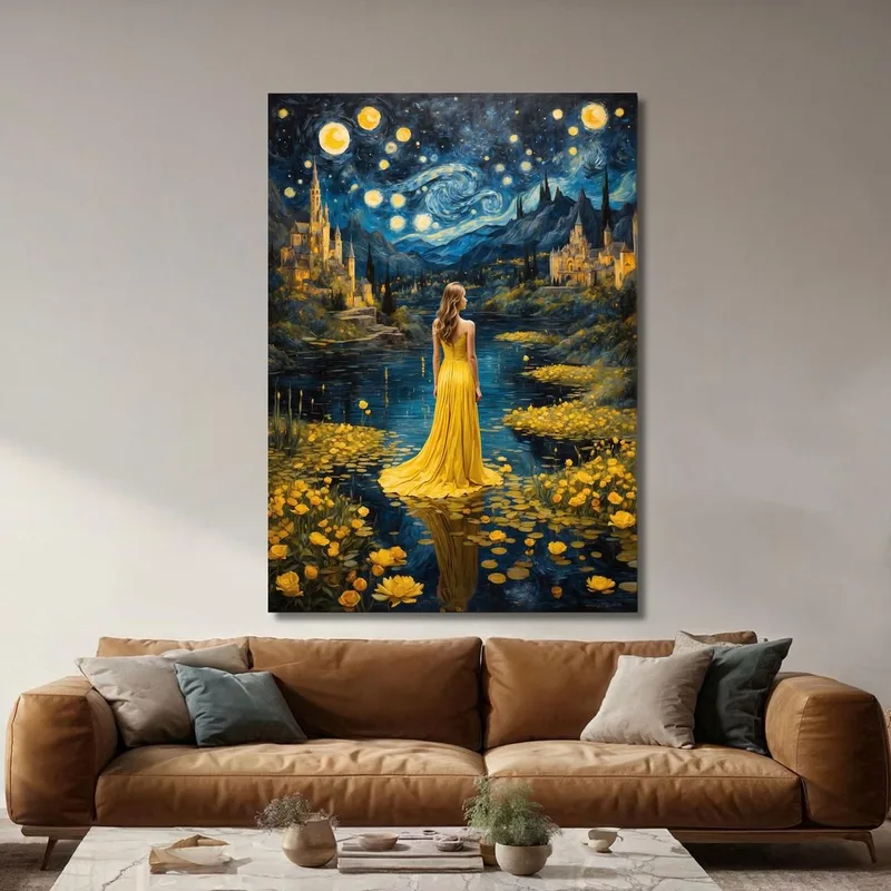 Quadro Ragazza Fantastica Fantastica Con Vestito Giallo
