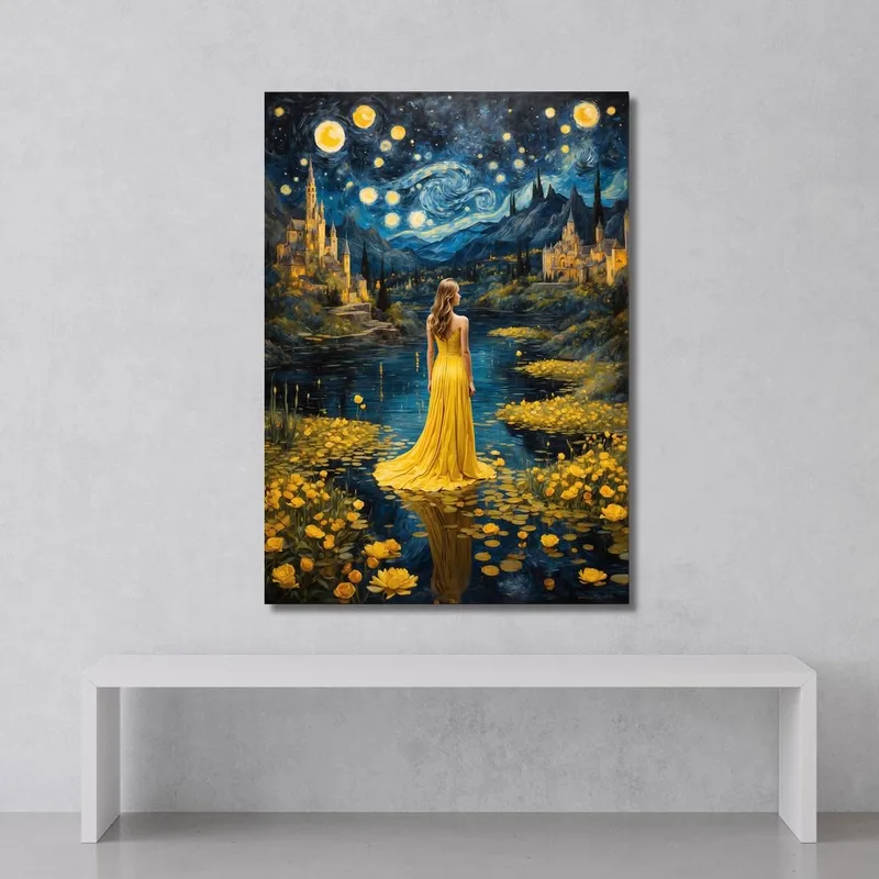 Quadro Ragazza Fantastica Fantastica Con Vestito Giallo