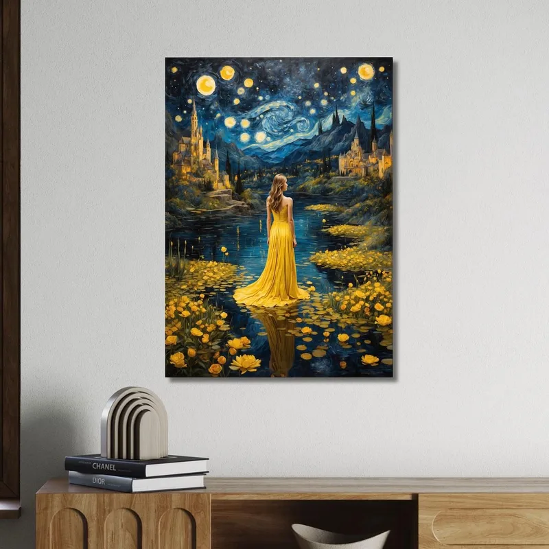 Quadro Ragazza Fantastica Fantastica Con Vestito Giallo