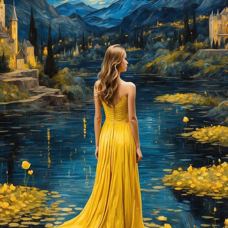 Quadro Ragazza Fantastica Fantastica Con Vestito Giallo