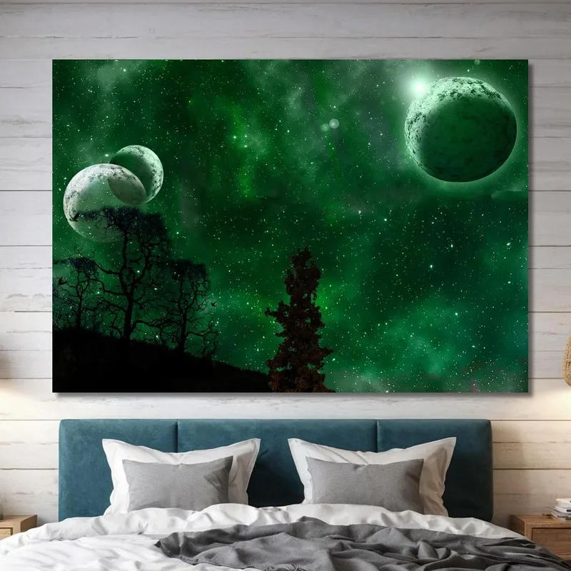 Quadro Spazio Galassia Verde Pianeti Surreale
