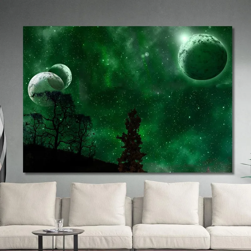 Quadro Spazio Galassia Verde Pianeti Surreale