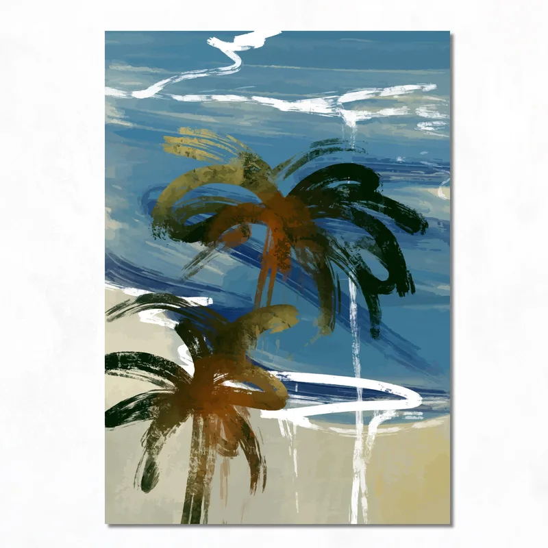 Vue de Plage Tropicale avec Palmiers tableau moderne