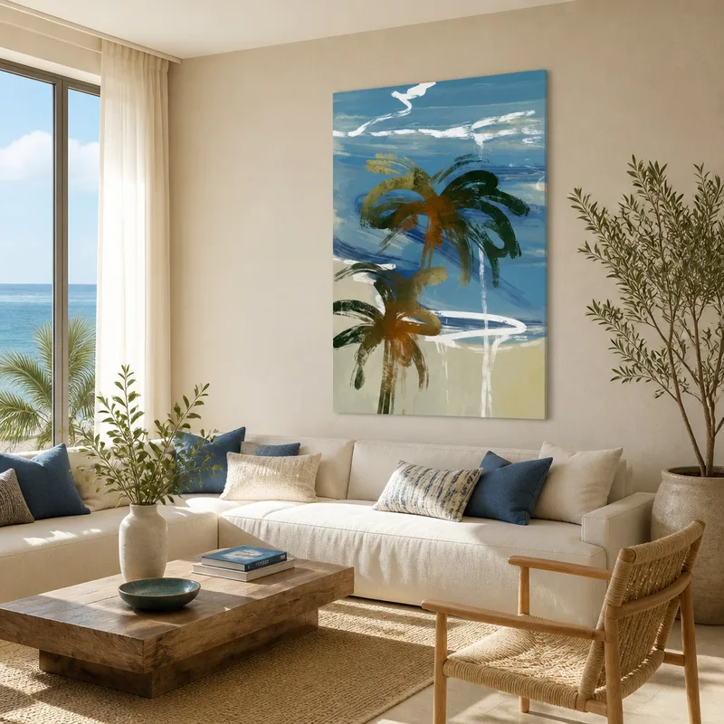 Vue de Plage Tropicale avec Palmiers tableau moderne