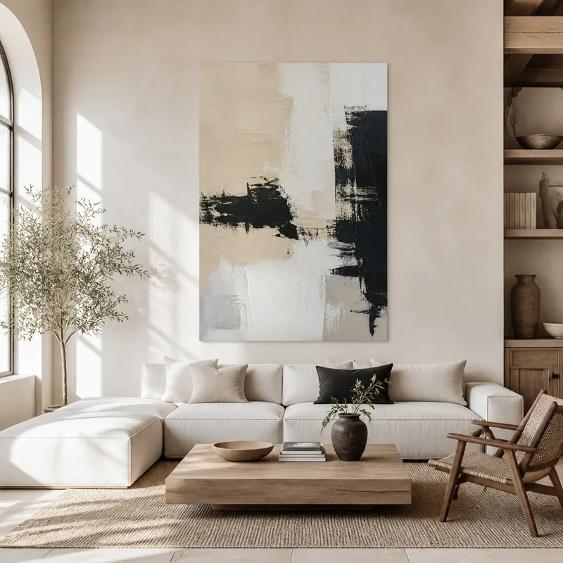 Impression sur toile composition abstraite noir et blanc