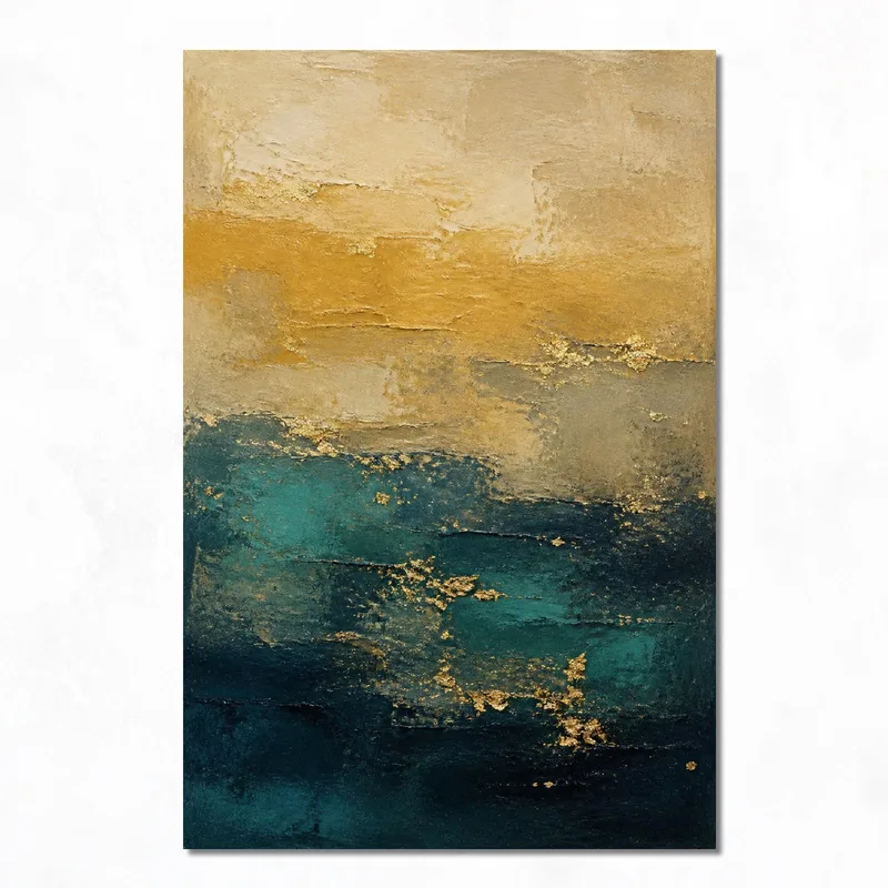 Texture Abstraite Or et Bleue-Vert tableau moderne
