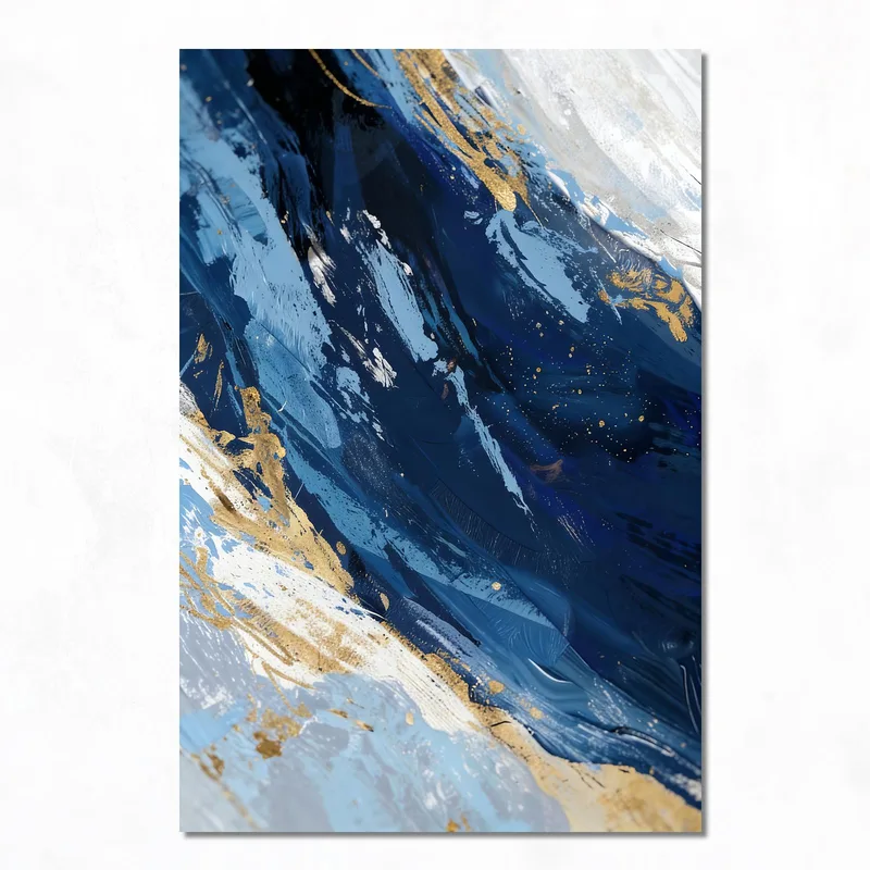 Quadro su tela onde astratte blu e oro