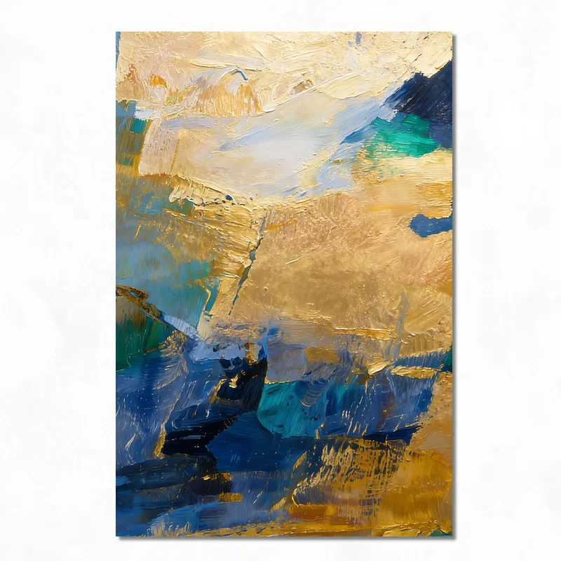 Expression Abstraite Bleu Or tableau moderne