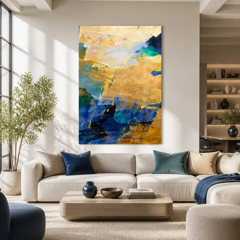 Expression Abstraite Bleu Or tableau moderne