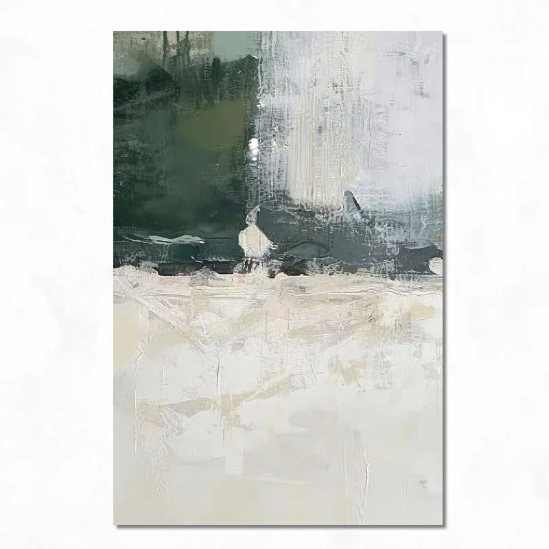 Toile artistique texture abstraite verte et crème