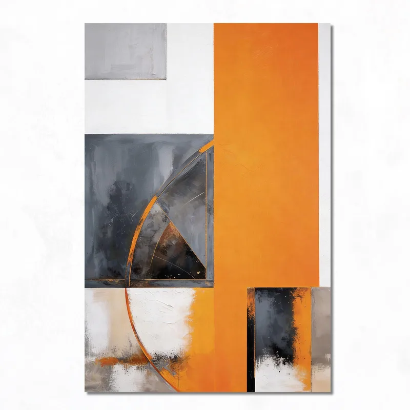 Abstraction Géométrique Orange et Gris tableau sur toile