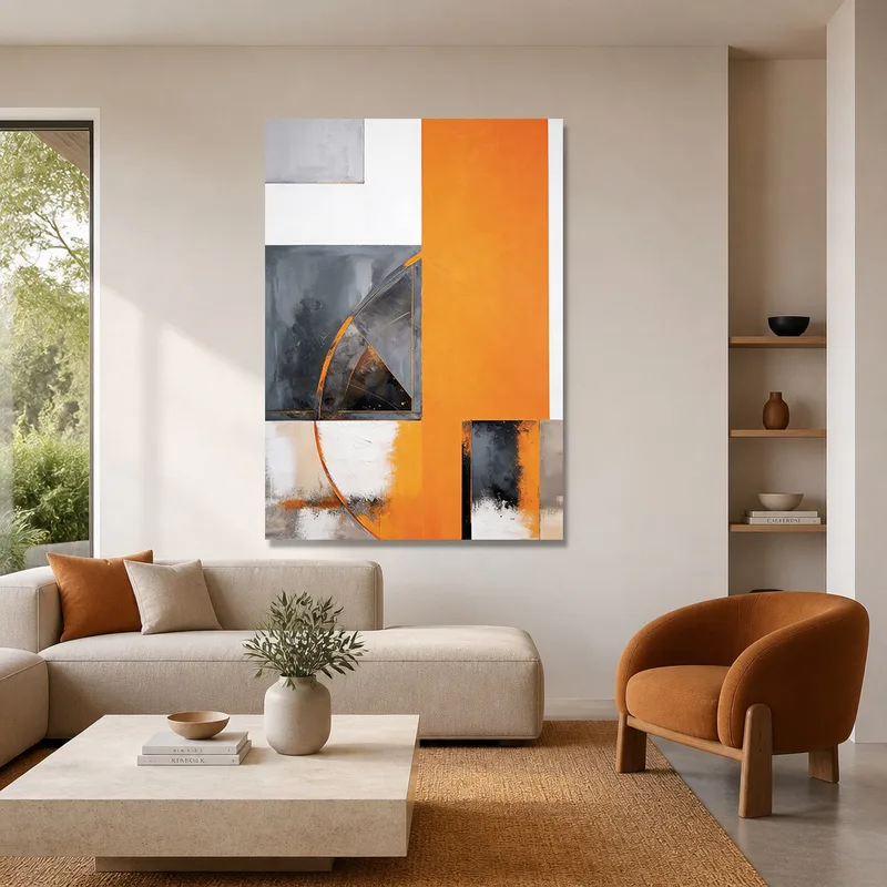Abstraction Géométrique Orange et Gris tableau sur toile