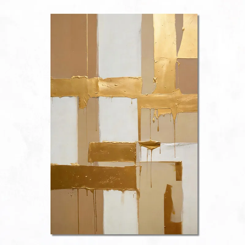 Quadro moderno strati astratti oro e crema