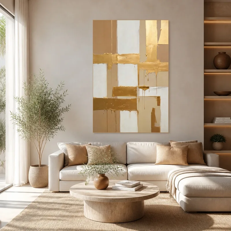 Quadro moderno strati astratti oro e crema