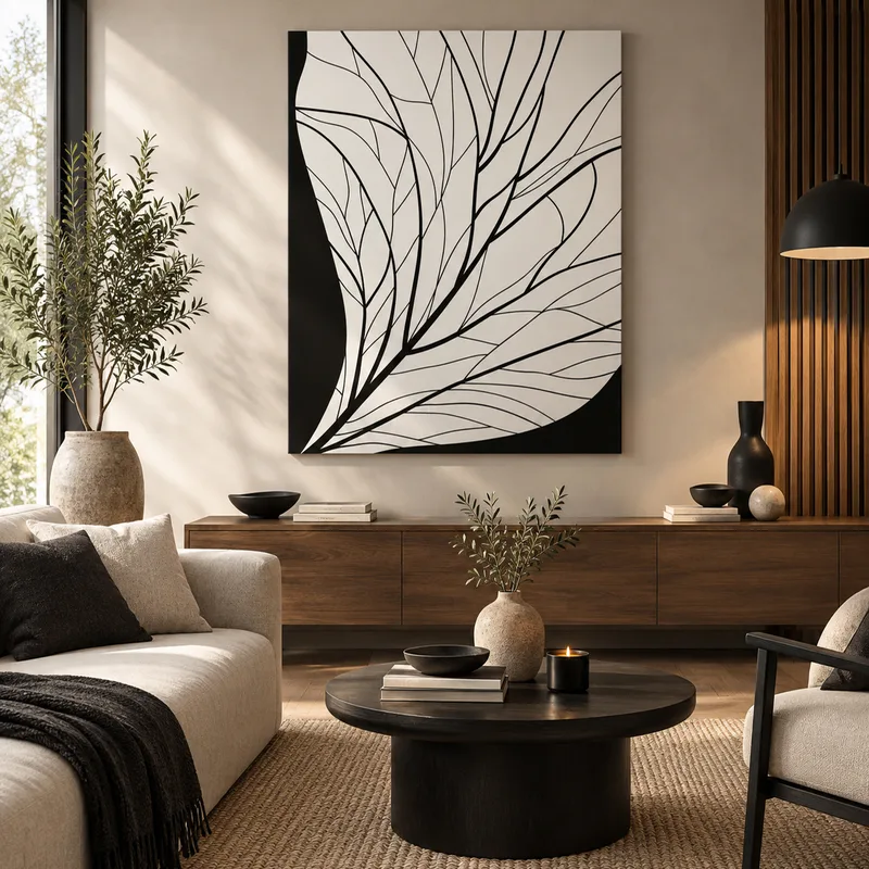 Toile artistique lignes de feuilles abstraites