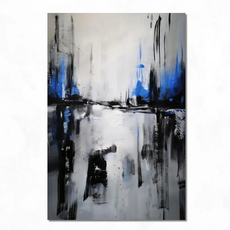 Kunstdruck blaue schwarze abstrakte reflexionen