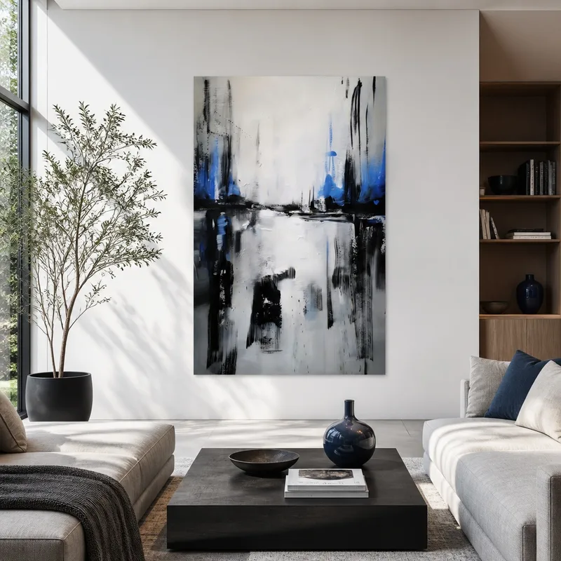 Kunstdruck blaue schwarze abstrakte reflexionen