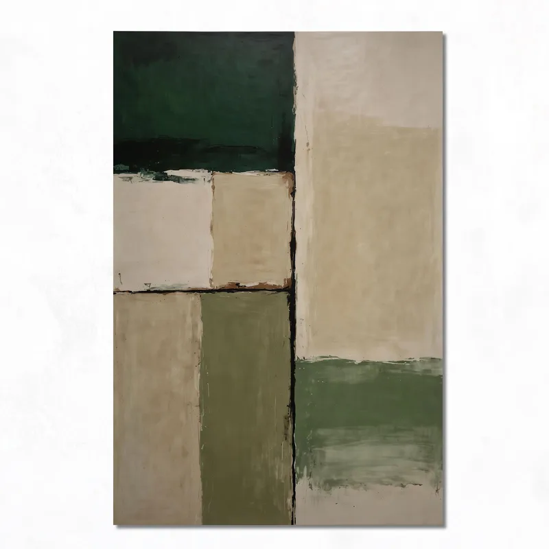 Composición abstracta verde y beige cuadro moderno